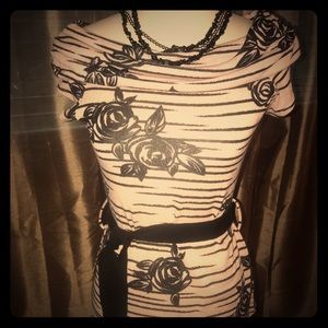 Heart Soul Pink Black Rose Cap Sleeve Sweater Med